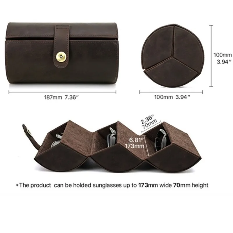 الحصان النظارات الشمسية الجلدية الحقيبة العصرية إطارات نظارات السفر حالة المحمولة 3 فتحة النظارات الشمسية العدسات الحقيبة حالات هدايا العيد #6