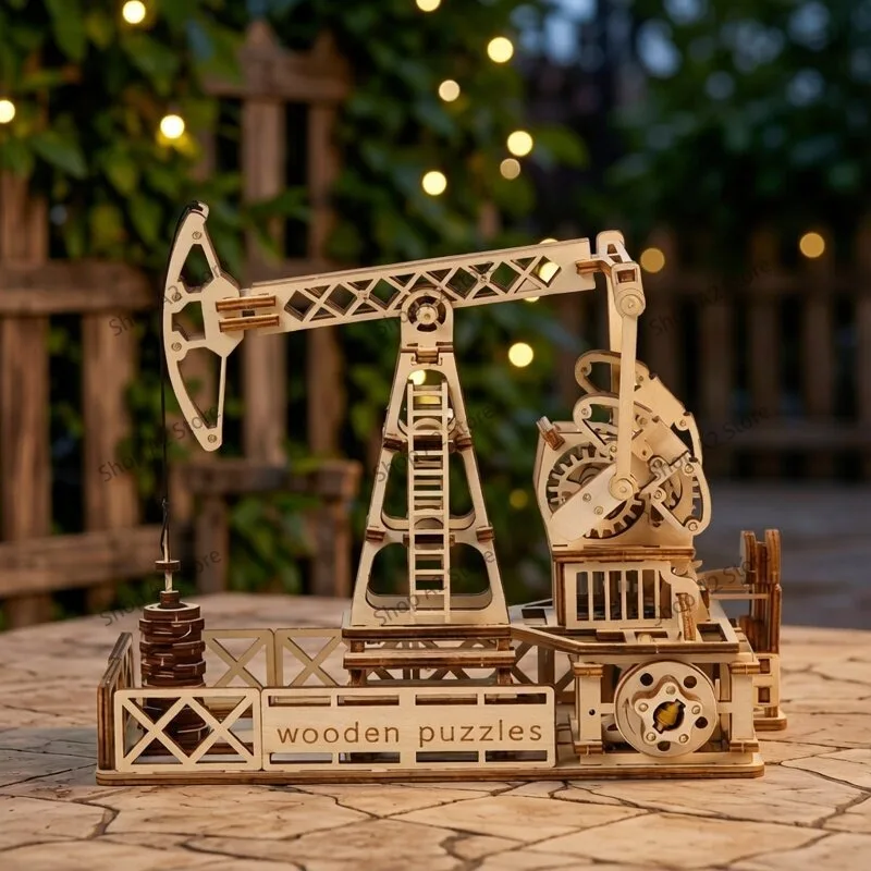 DIY 3D Oil Drilling Rig Engineering Vehicle Model Kits,3D Wooden Puzzle，DIY Assembly Educational Toys for Teens & Adults