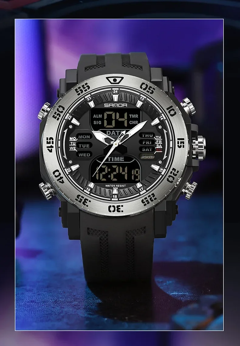 Sanda New Model Hand Clock ForMen Fashion delicate Design Alarm Mode Outdoor Sports Multiple Functions Chronograph Hand Watch