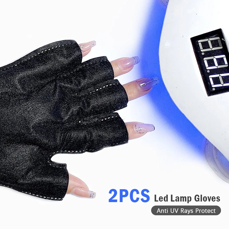 Guantes de protección contra rayos Uv para uñas, lámpara Led de poliéster, 2 piezas, para evitar que las manos se giren en negro