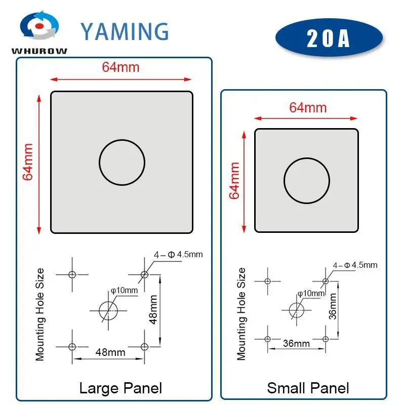 مفتاح كام دوار التبديل 20A الفضة الاتصال 48x48 مللي متر 64x64 مللي متر مقبض التحول محدد LW26 LW28 LW39B YMW26-20YS2