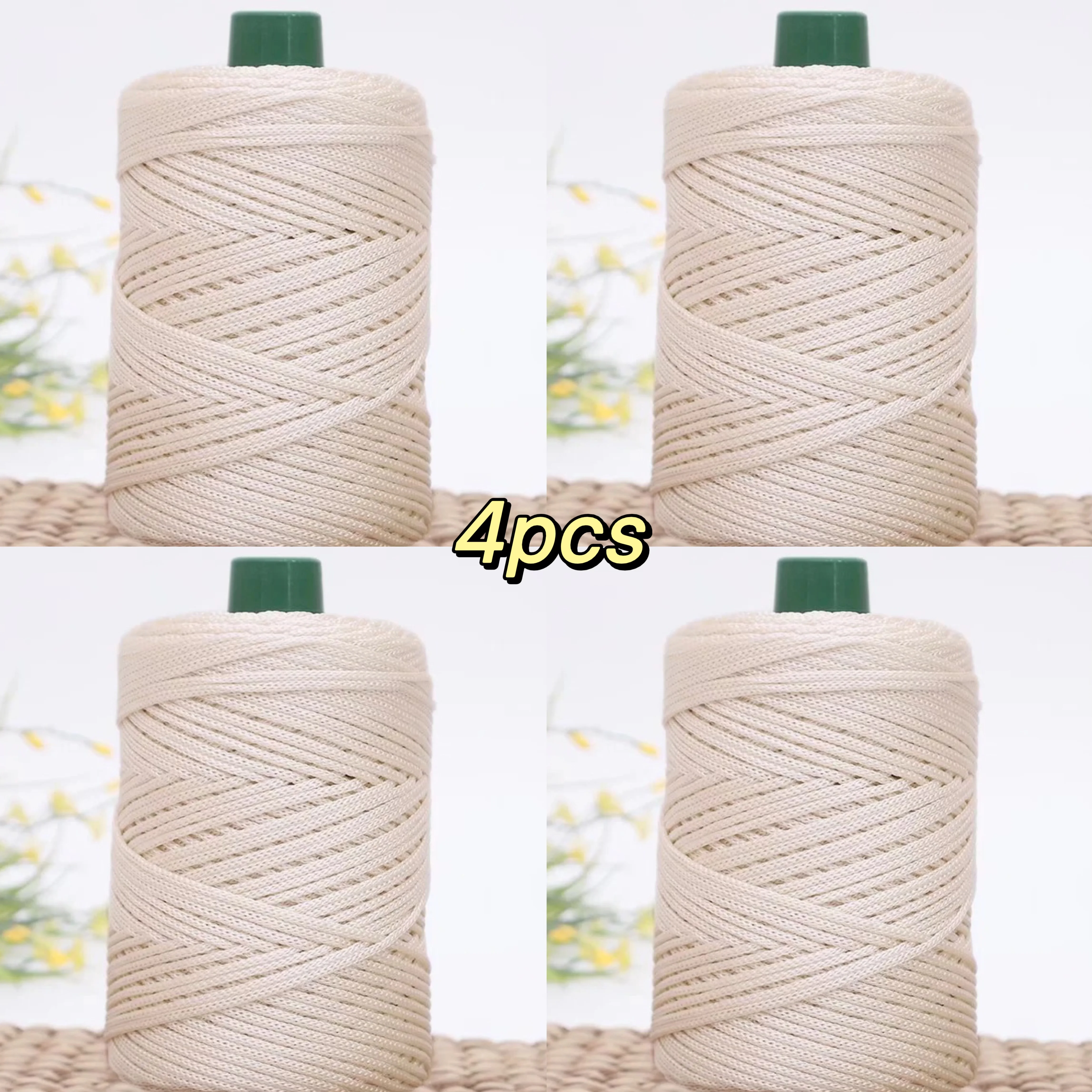 Lot de 4 fils à crocheter en soie glacée, fil en polypropylène pour loisirs créatifs, cordons de tricot pour sacs, chaussures, chapeaux - Fil à crocheter doux au toucher