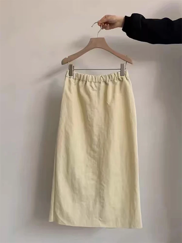 

High Waist A-Line Midi Skirt for Women Spring Summer New Style Korean Version Slimming Small Size Back Slit Commute Casual