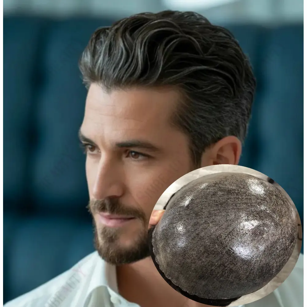 

Super Durable Thin Skin PU Natural Hairline Microskin Toupee Grey1B10 1B80Black Brown Man Human Hair System Capillary Prosthesis