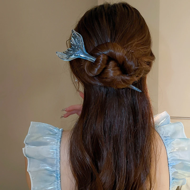 Horquillas de cola de pez de mar azul transparente para mujer, estilo de vacaciones, personalidad Simple, Ins coreano, accesorios para el cabello de temperamento elegante, nuevo