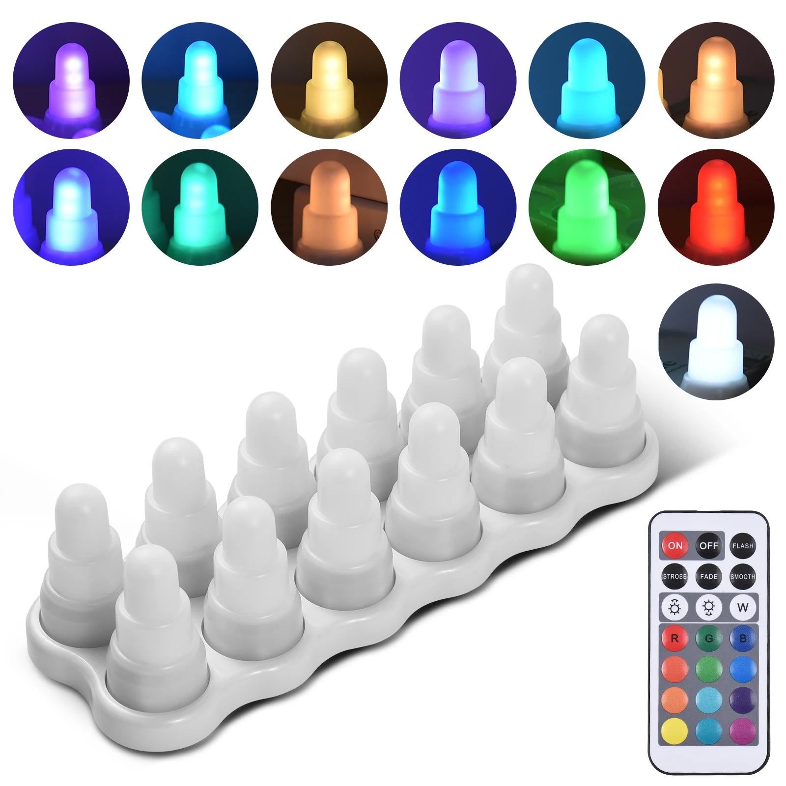 12er-Pack flammenlose Kerzen mit Fernbedienung, 13 Farben, 7 Helligkeiten, 4 Modi, USB-betrieben, wiederaufladbar, kabellose gefälschte LED-Kerzen, Geschenk