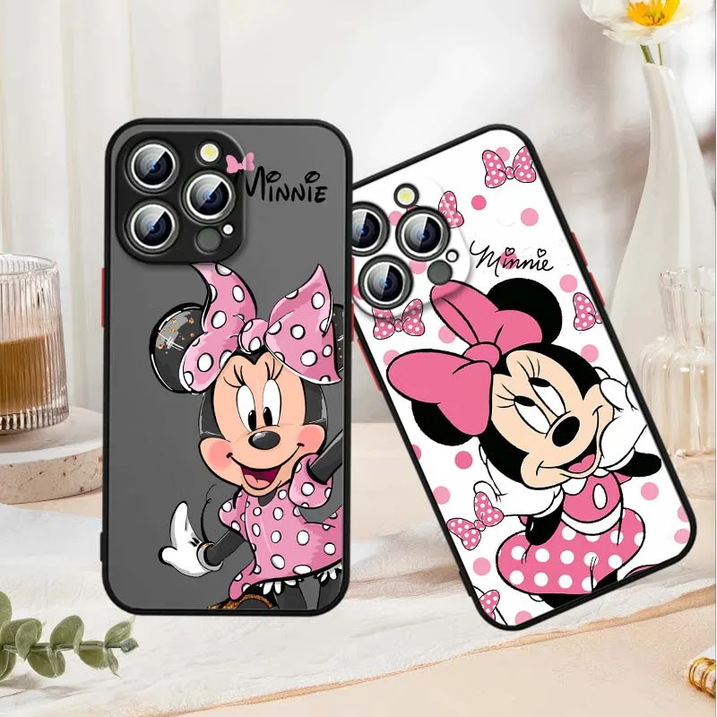 

Disney Cartoon Minnie Cute For Apple iPhone 16 15 14 13 12 11 XR XS X Pro Max Plus Mini Frosted Translucent Phone Case