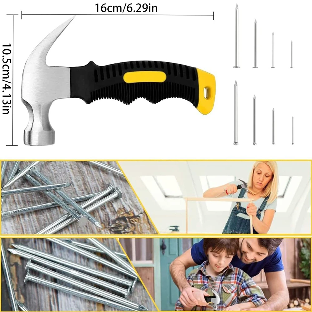 1 Pack Small Nails for Hanging Pictures Assortment Kit , Mini Hammer Set with Hardware Nails Assorted Set 280 Wall Nails