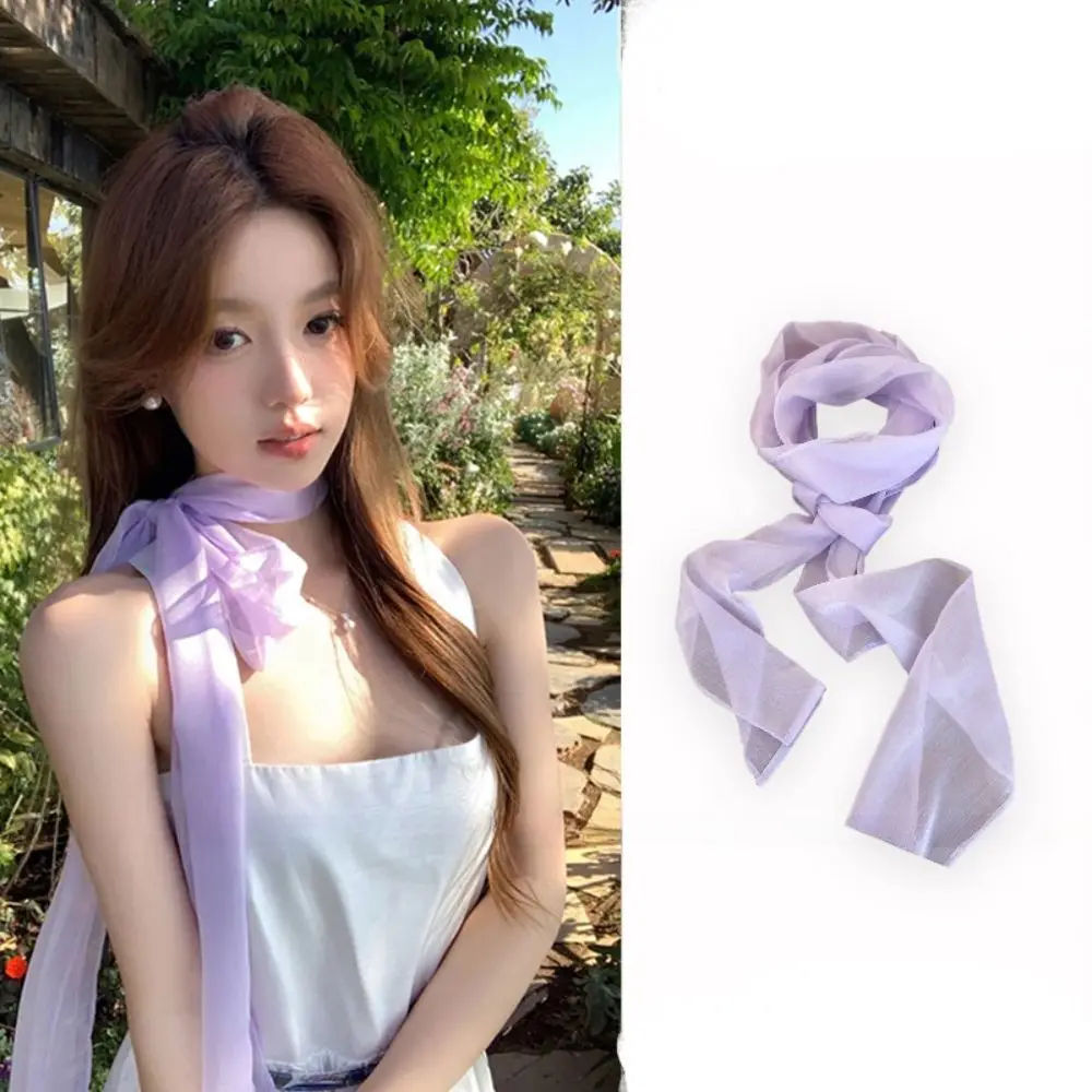 

Тонкий длинный шелковый шарф, мягкая накидка, элегантный шифоновый шелковый шарф, регулируемые аксессуары для одежды, лента, шейный платок, украшение для платья