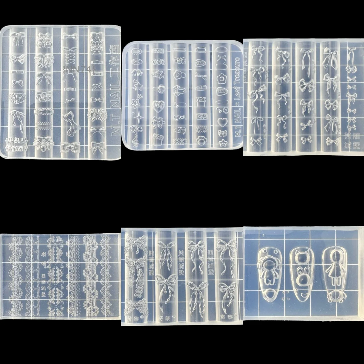 Süße 3D-Nagelform aus Silikon – Schleife/Blume/Herz/Spitzen-Design, transparente Vorlagen für DIY-Maniküre-Dekoration