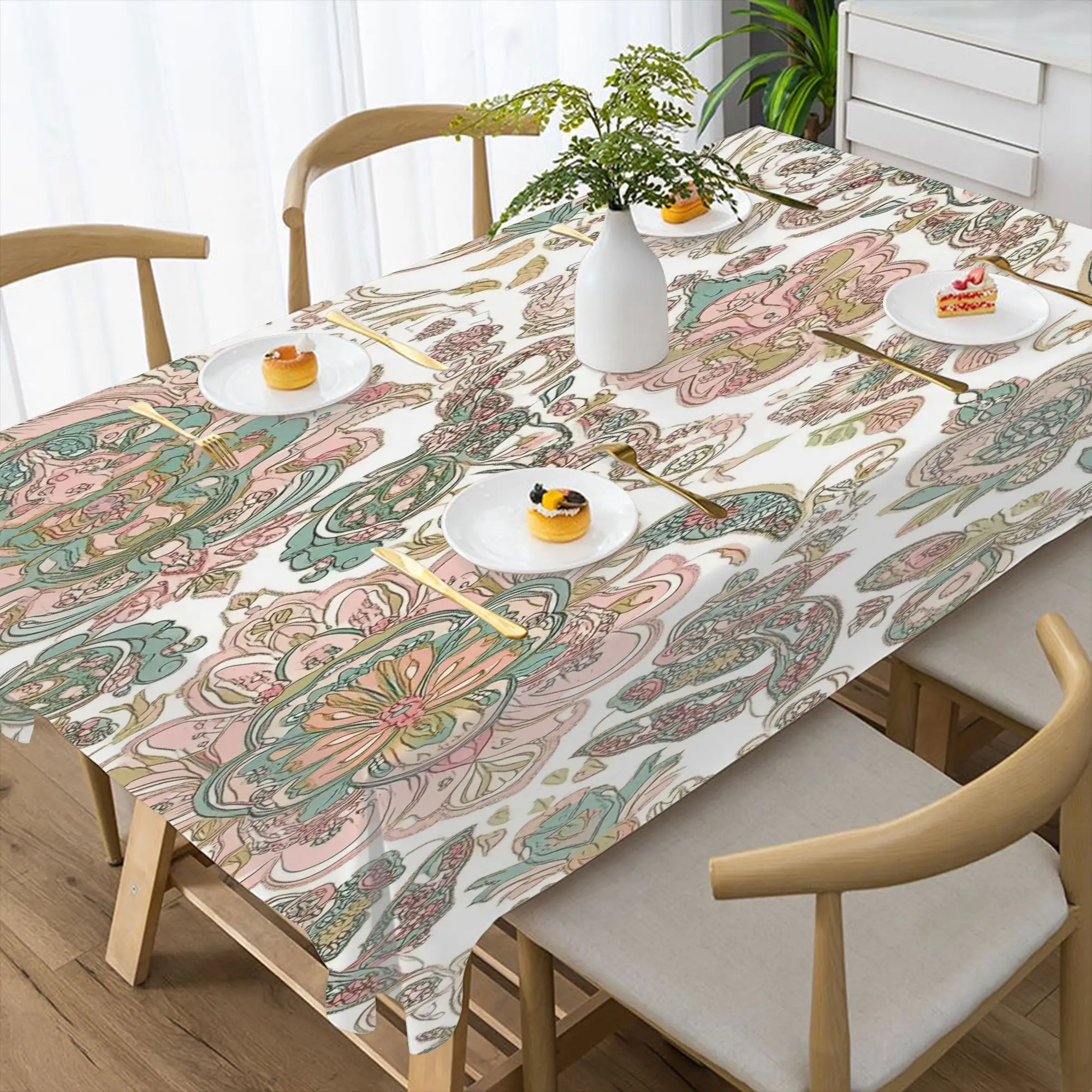 VIKAMA Abstrakte Blumenkunst-Stil, wasserdichte Tischdecke, Polyesterfaser, Familienessen, Café, Dekoration, Nachmittagstee-Tischdecken