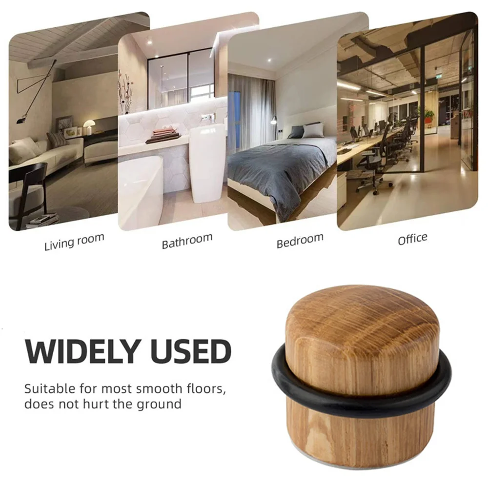 Door Stopper Wood Cylindrical Floor Mount Door Stop Bumper Non-magnetic Holder Catch Double-Sided Adhesive Sheets Punch Free