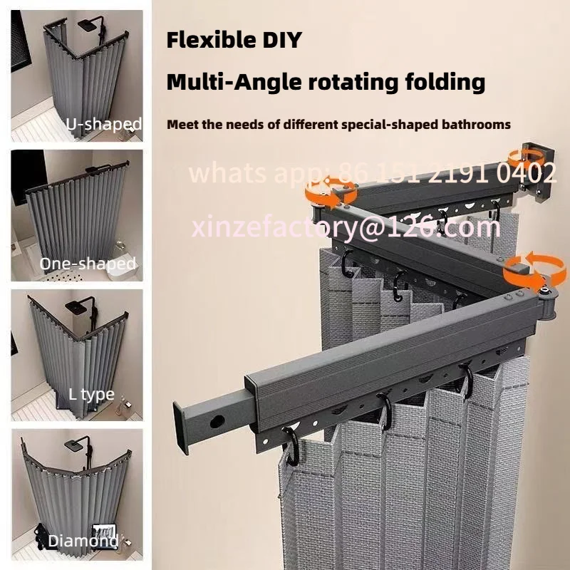 

Customizable Shower Curtain Rod Set, Bathroom Partition Waterproof, Premium Dry-Wet Separation with Grommets