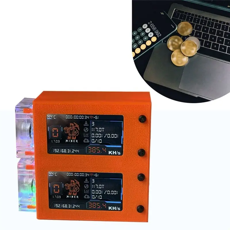 ABRW-Nerdminer V2 Pro Max BTC Solo Lottery Miner 390KH/Sx2 Dual Screen 780KH/S Bitcoin Crypto Miner With RGB Fan BTC Mining Rig