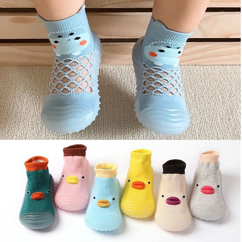 

0-3Years months Baby Socks Shoes Soft Leather Sole Shoes Toddler Pre-walk Shoes Cute Bear Duck Semi-high Cotton Knitting Sock