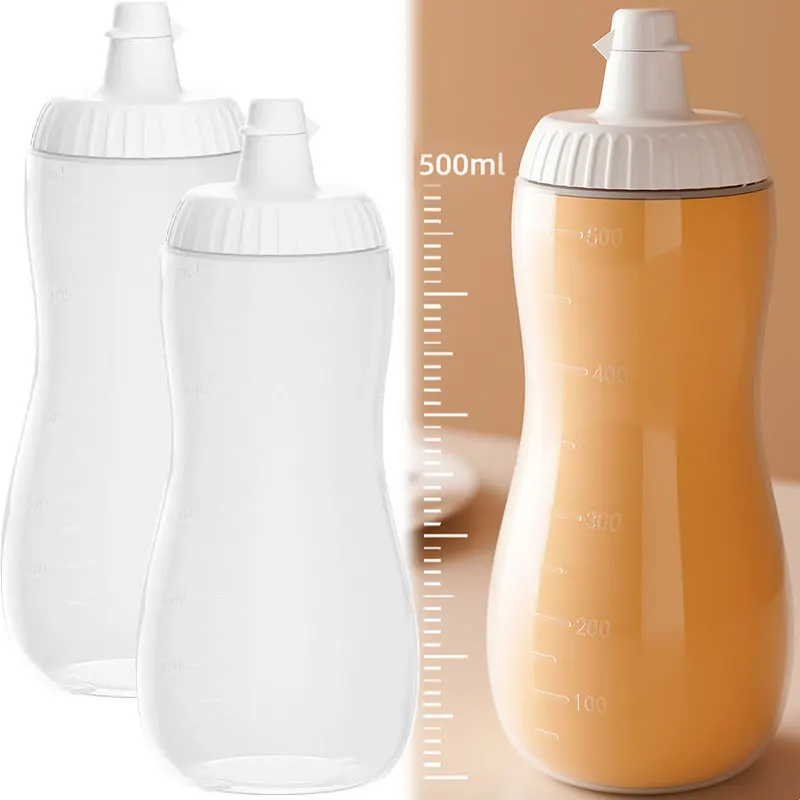 Botellas de Plástico Transparente de Grado Alimenticio de 500 ml para Salsas, con Punta Estrecha para Control de Dispensación de Miel, Antiderrames, Herramienta Esencial para la Organización de la Cocina