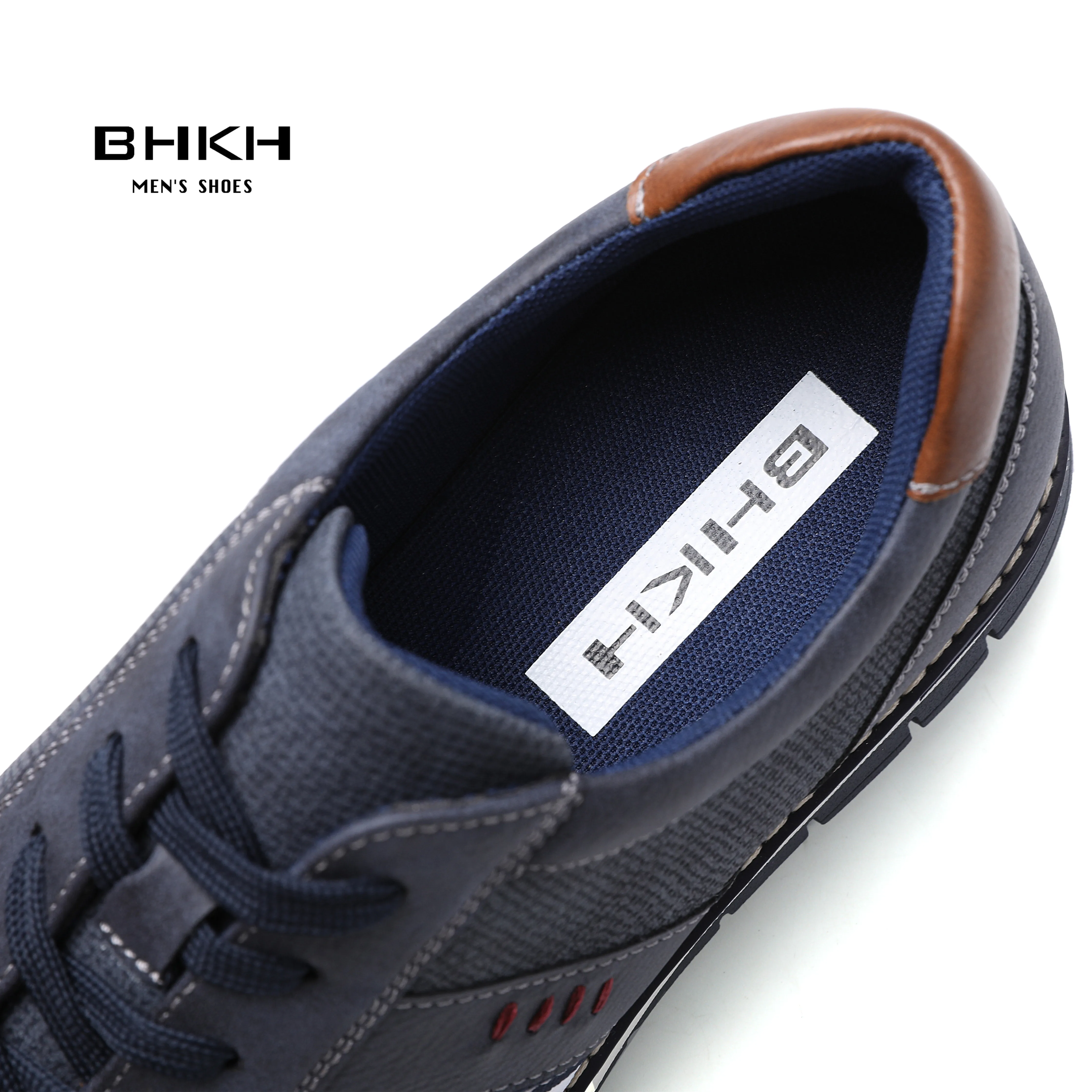 BHKH 2024 Spring / Autumn Men Casual Shoes PU Leather Fashion Sneakers Comfy Walking Lace-up Footwear Men Shoes