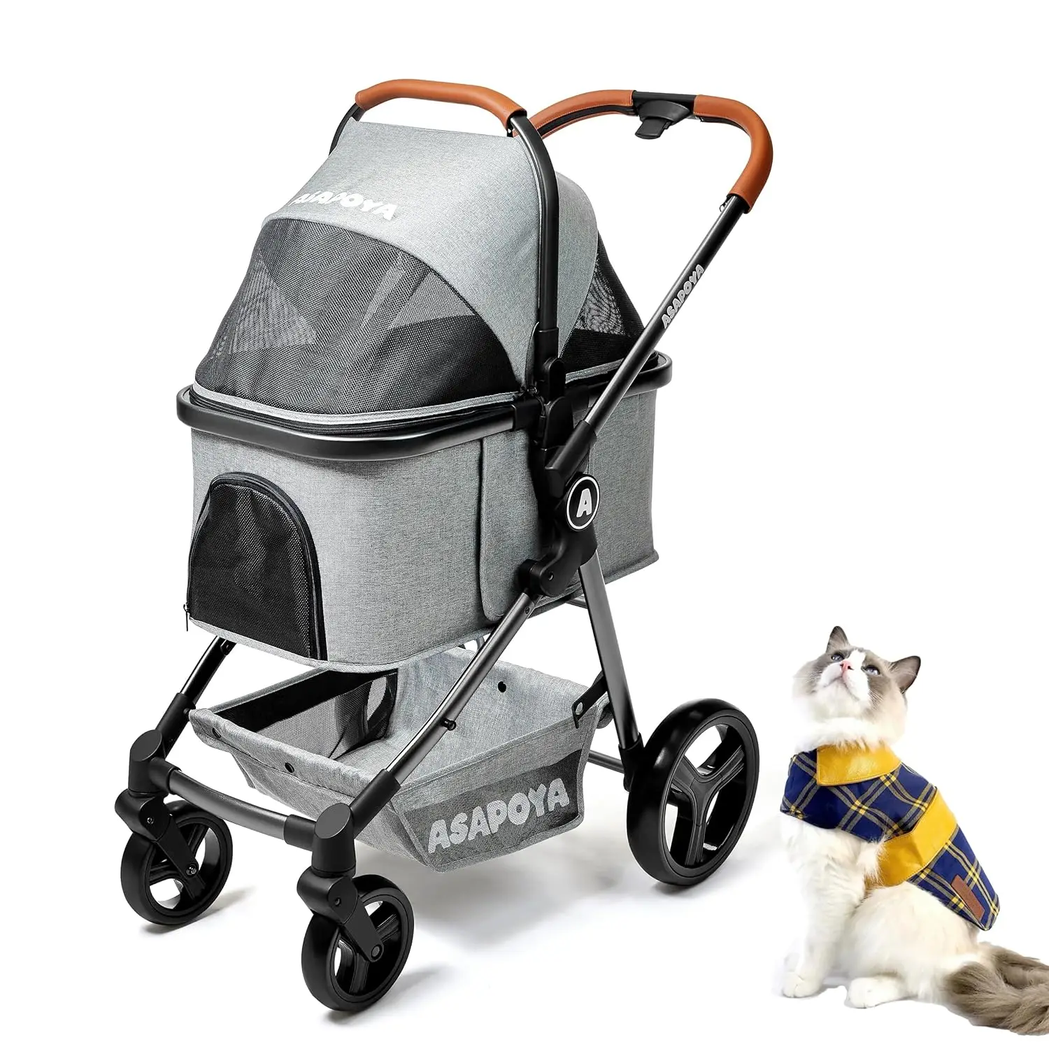 Pet Stroller for Dog and Cat, Detachable Pet Travel Carrier & Car Seat, Aluminium Frame 4 Wheeler Travel Stroller for Pets