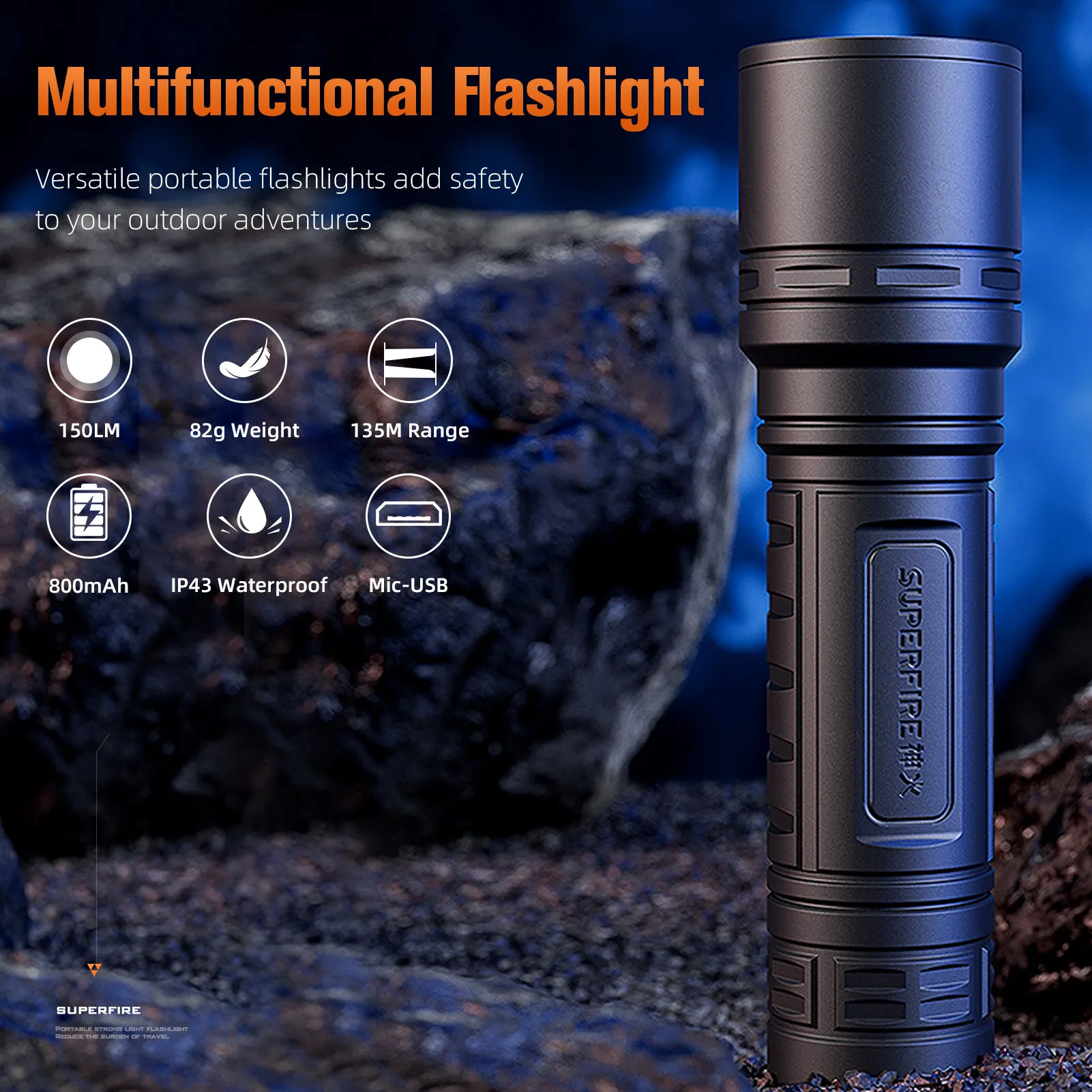 SUPERFIRE S33-X Mini LED Flashlight Rechargeable Torch 7W Super Bright 4 lighting modes Portable for Camping Fishing Light