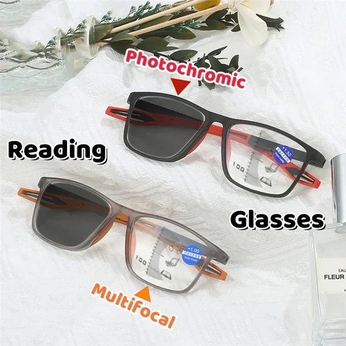 Gafas de lectura multifocales que cambian de Color, gafas para presbicia con luz azul antideslizantes para exteriores, gafas multifocales fotocromáticas