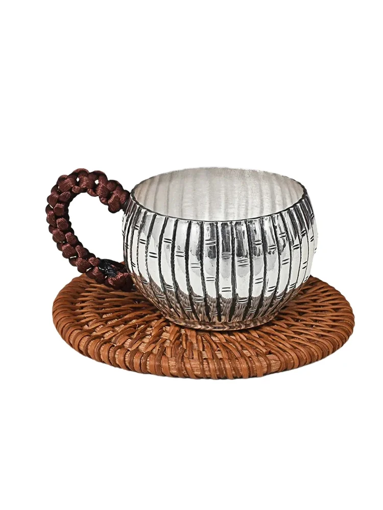 Sterling Silver Welcome guests  Cup Body Anti-scalding Tea Cup Pure Handmade Silver 999 Family Silver Cup