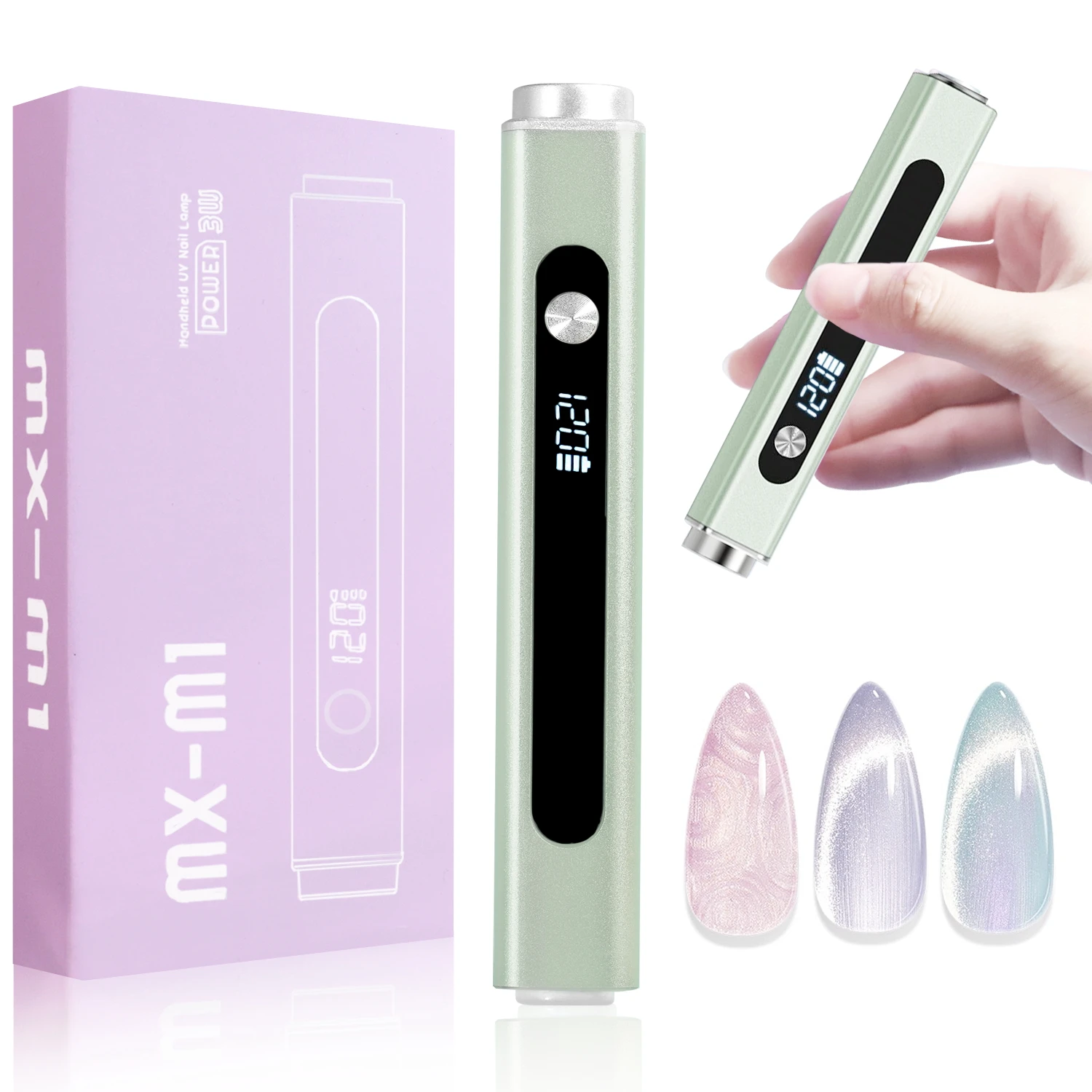 Multi-Functional Handheld UV Light for Gel Nails with Cat Eye Magnet Type-C Cordless for Travel & Home Use Green