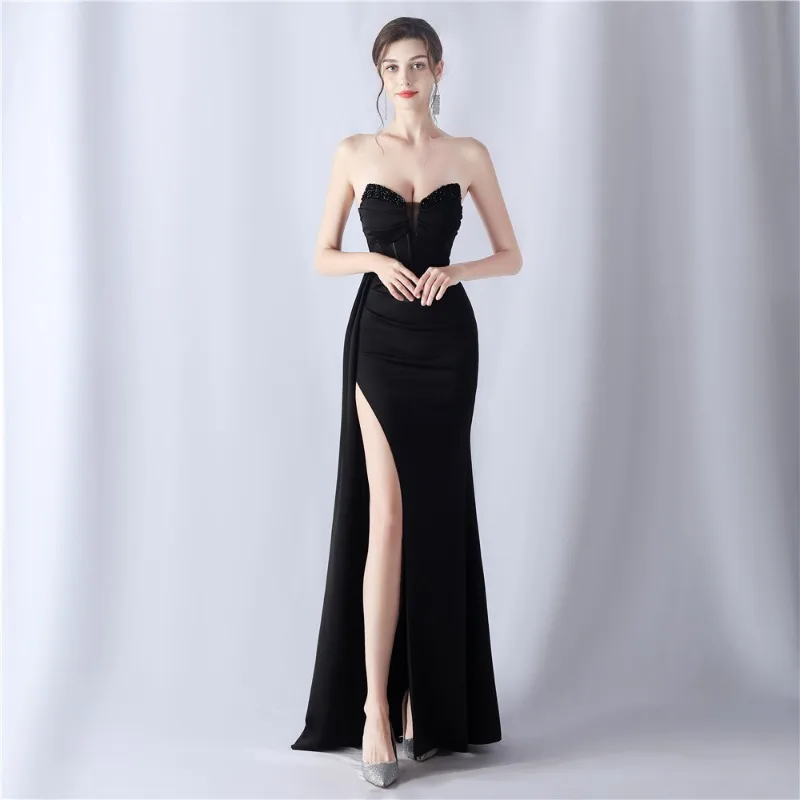 Wakuta Temperament Sheath Waist Fishbone Dress Sexy Side Split Bridal Banquet Wedding Vestidos Evening Formal Gowns Robe Argent