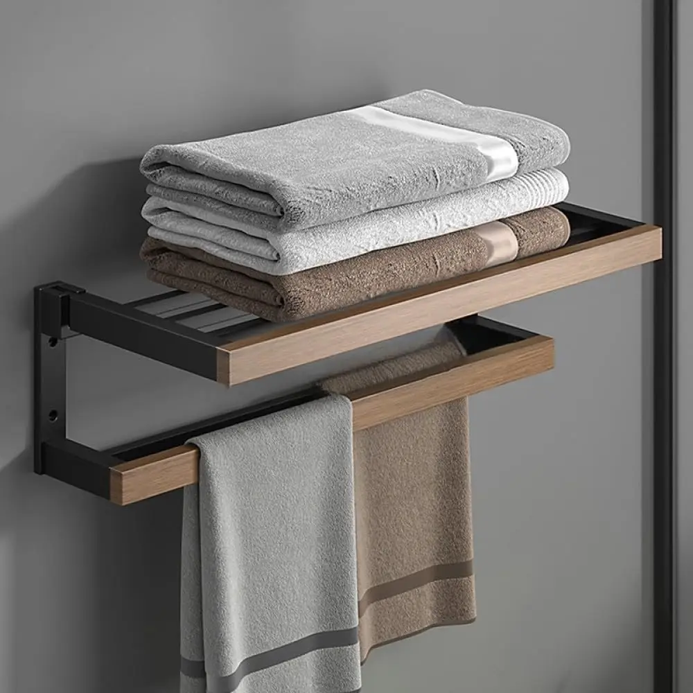 

Black Wood Wall Mounted Bathroom Hardware Set Towel Rack Bar Hooks Paper Holder Toilet Brush, Customized
