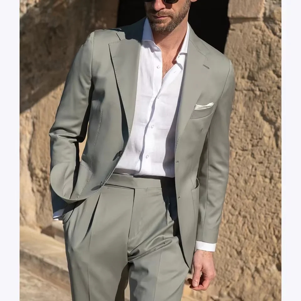 

Men's suit slim fit single breasted stand up collar solid color suit wedding groom's best men's casual 2-piece set