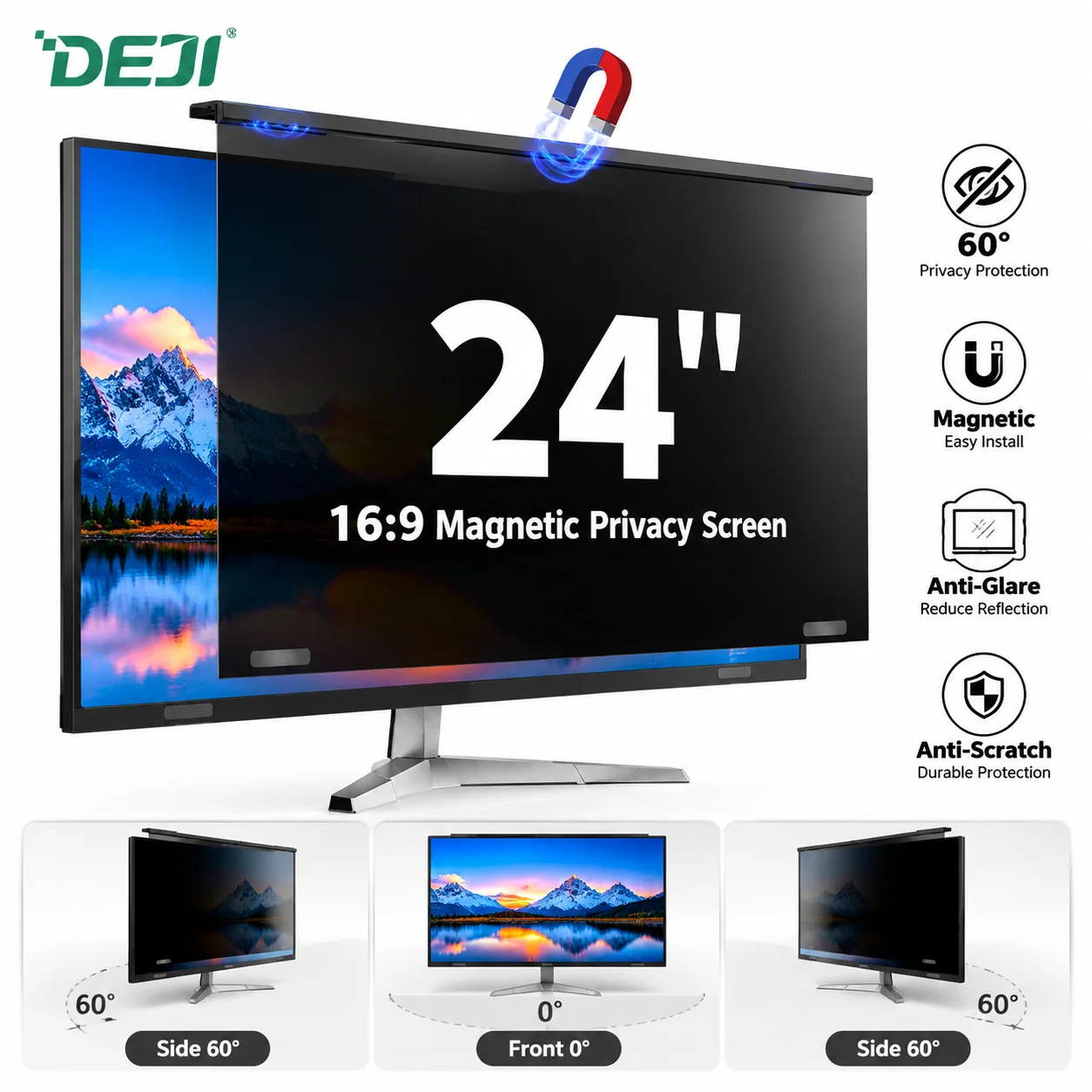 DEJI Magnetic PVC+AG Film Computer Privacy Screen Filter 24 27 Inch Monitor Removable PC Anti-spy-peep Protector Filmi-spy