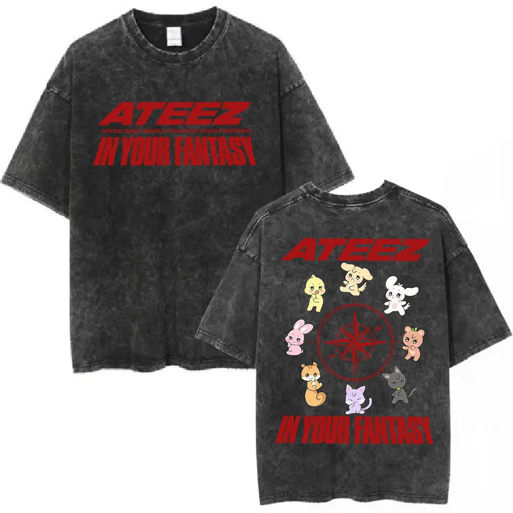 

Футболка Ateez 2025 World Tour in Your Fantasy Vintage Washed с принтами Hongjoong, Seonghwa, Yunho, Yeosang, San, Mingi, Wooyoung, Jongho