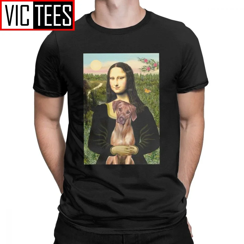 Men's Rhodesian Ridgeback Mona Lisa T Shirts Dogs Pets Cotton Tops Novelty Round Collar Tee T-Shirts