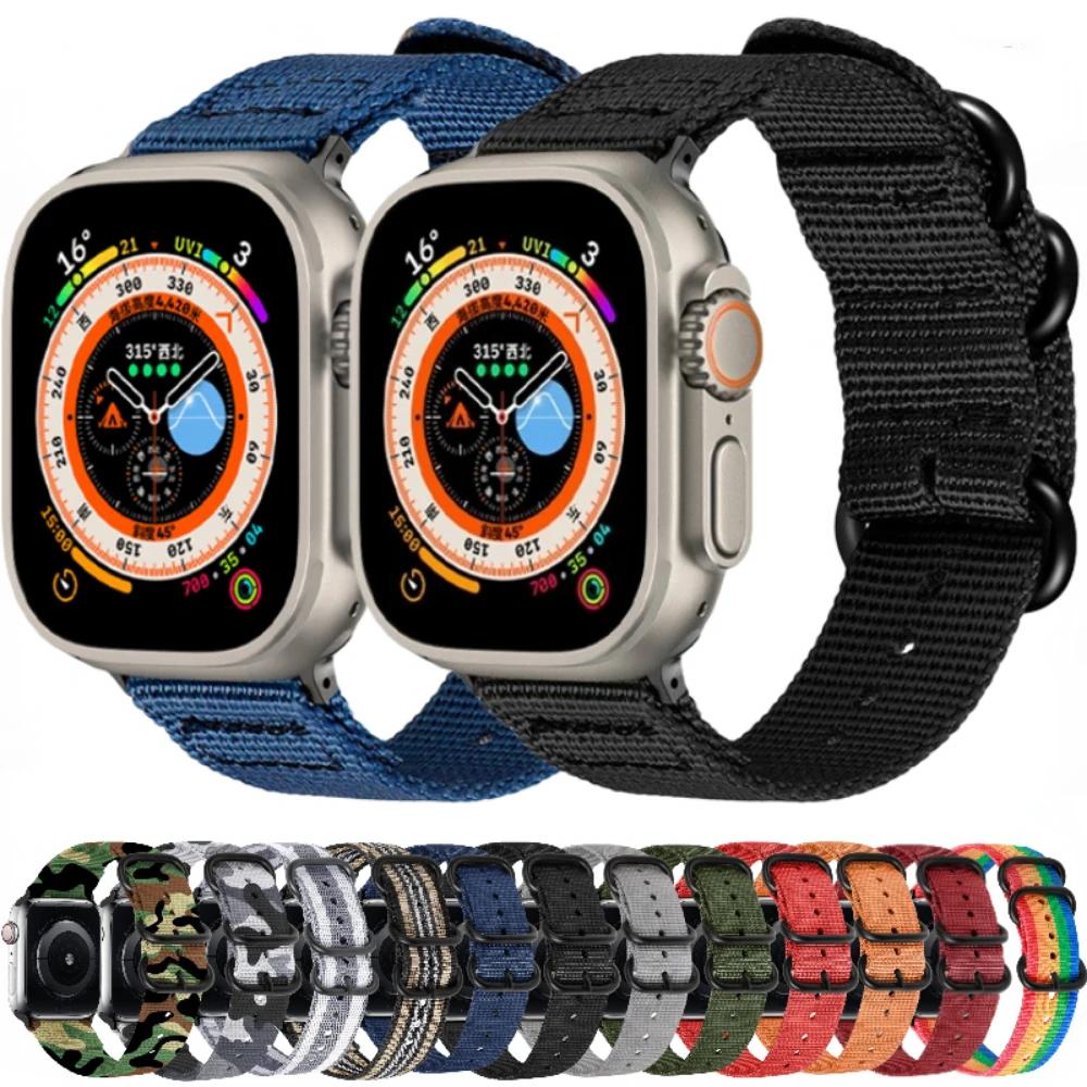 

Nylon Strap for Apple Watch Ultra Bands 49mm 45mm 41mm 46mm 44mm 40mm 42mm 38mm Wristband iWatch Series Ultra 10 9 8 7 SE 4 5 6