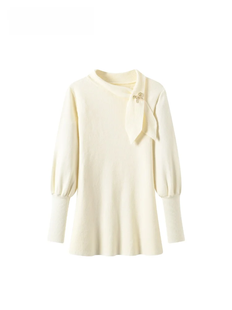 

Вязаный свитер больших размеров с асимметричным воротником для женщин, осенне-зимний модный дизайн, повседневная удобная внутренняя одежда