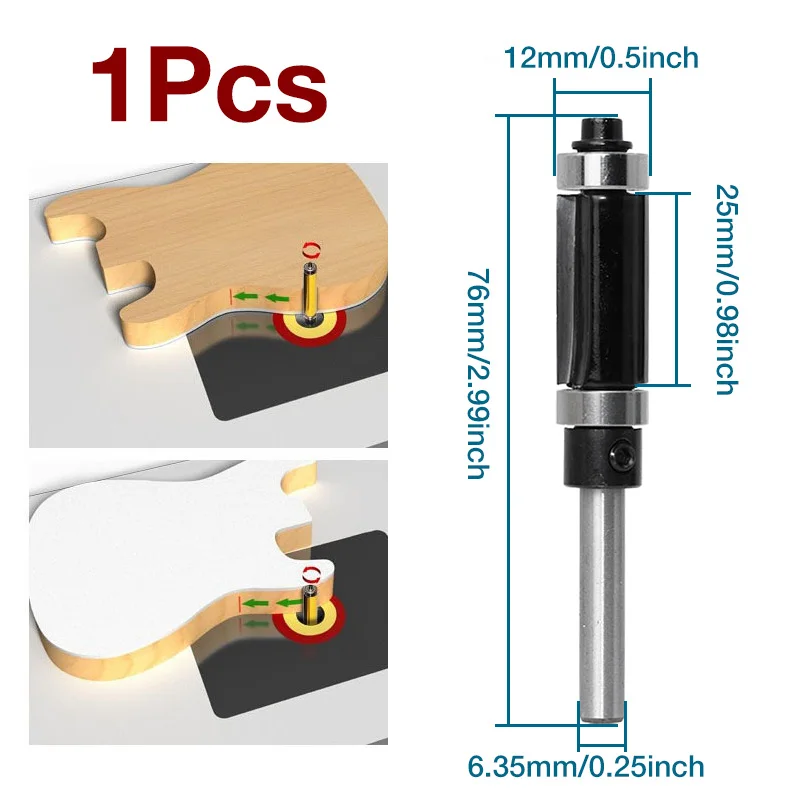 

1/4 Double Bearing Trimming Cutter Double Edged Woodworking Cutter Trimming Machine Gong Router for Drawing and Grooving