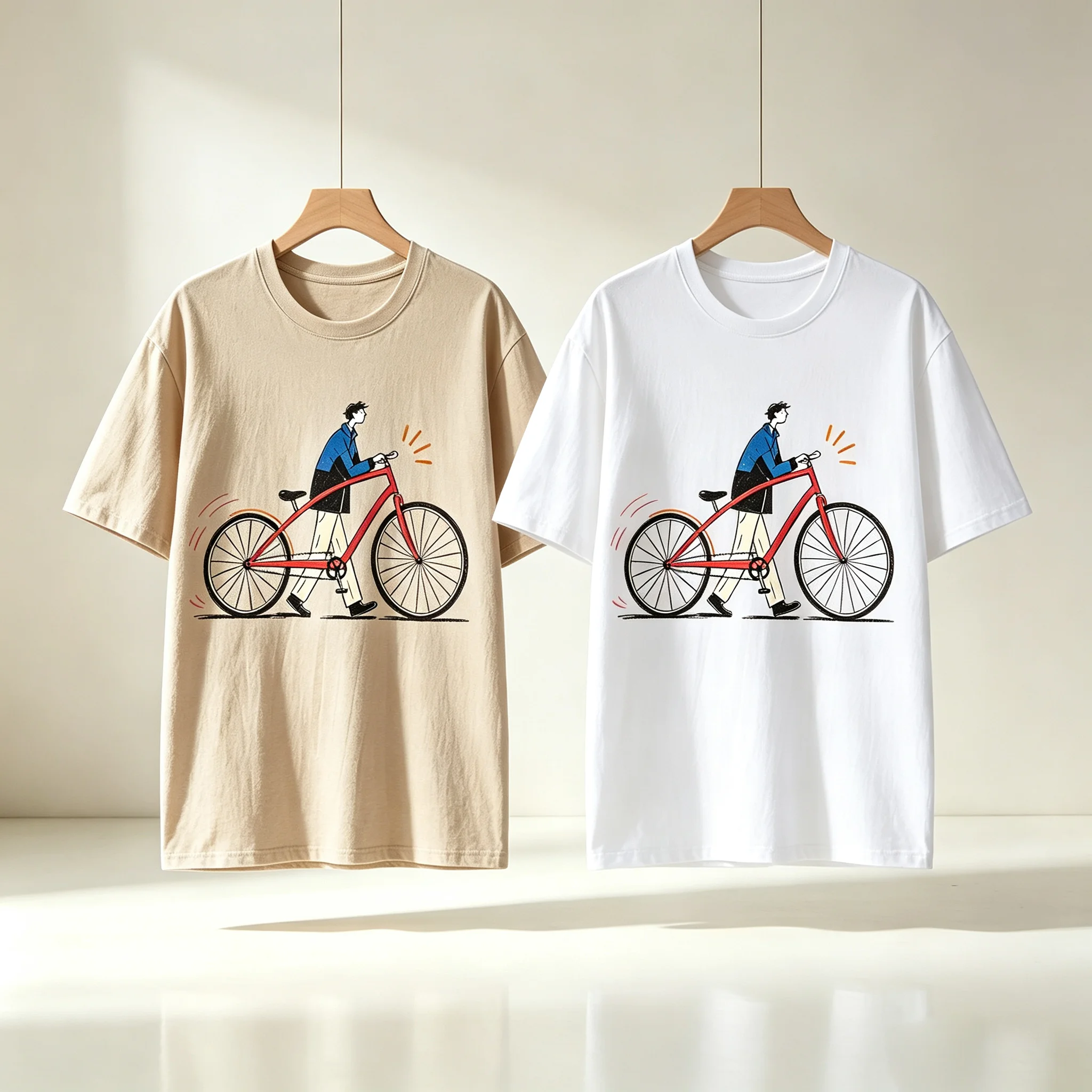 Unisex Cotton T Shirt Cartoon Man With Giant Bicycle Graphic Loose Short Sleeve Casual Tops
