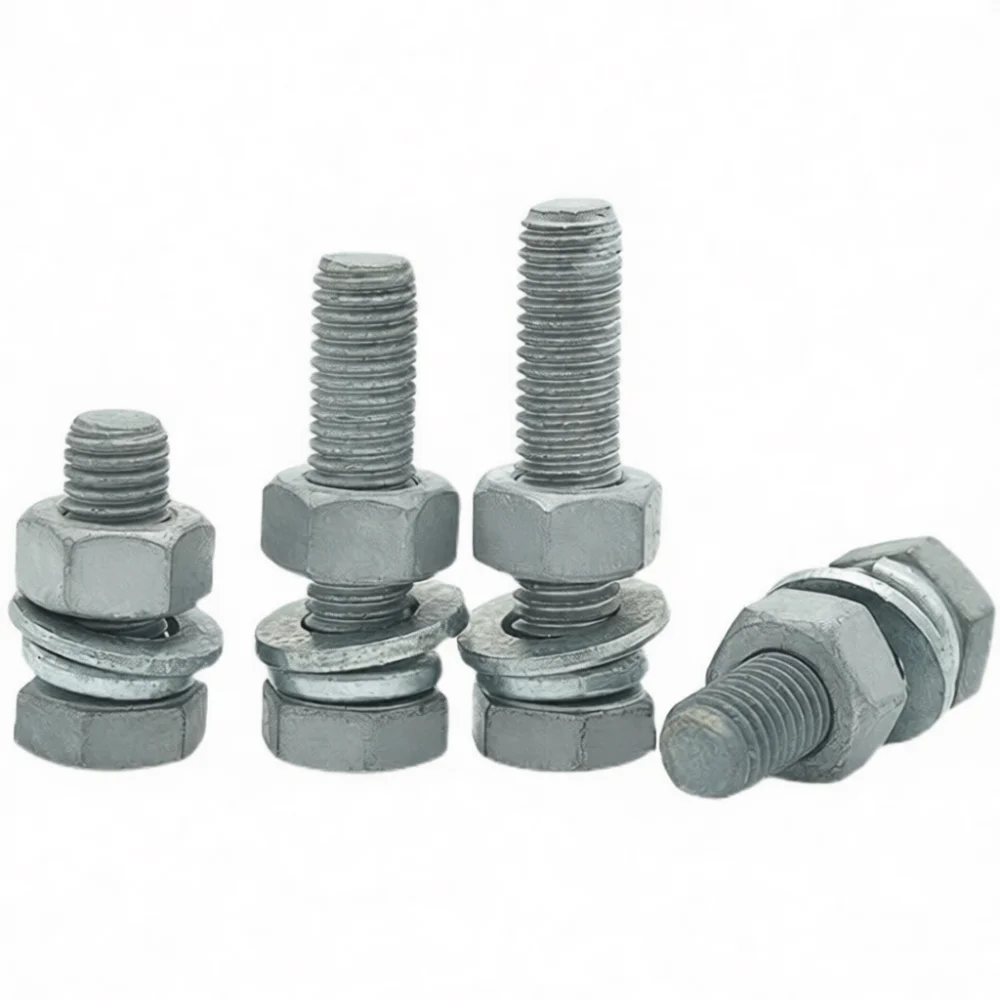 High Performance Grade 8.8 Hexagonal Bolt Nut Set Zinc Coating Steel Fasteners For Solar PV Module Mounting Construction