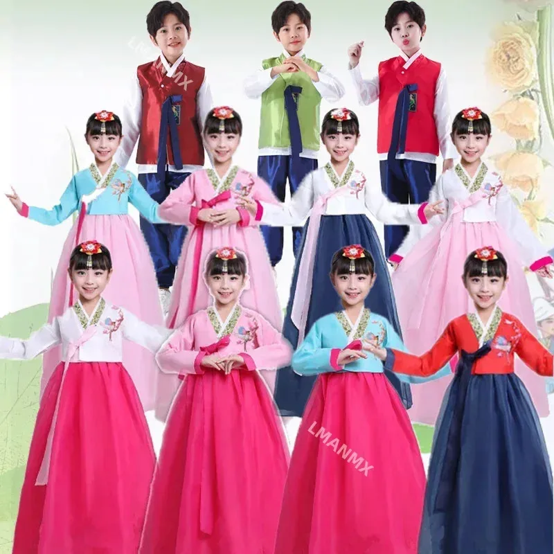 Hanbok para niños, traje de baile coreano para niñas y niños, disfraz de actuación de minoría étnica, disfraz nacional Hanbok para hombres y mujeres, vestido para chico