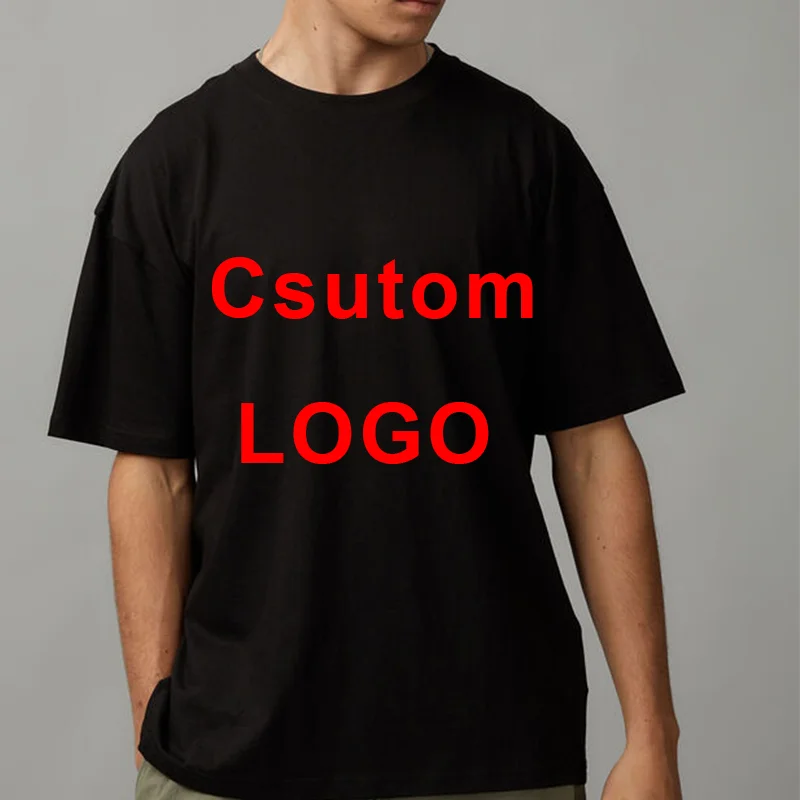 New DIY 320gsm Custom LOGO 100% Cotton Good Thick Oversize Heavy Weight T-shirt for Men Short Sleeve Solid Color Large Size