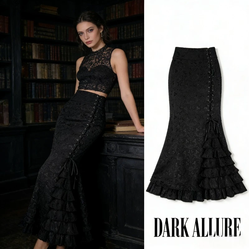 

Темно-черная готическая юбка-русалка для женщин, облегающая, в стиле субкультуры, длинная, для уличной моды и вечеринок