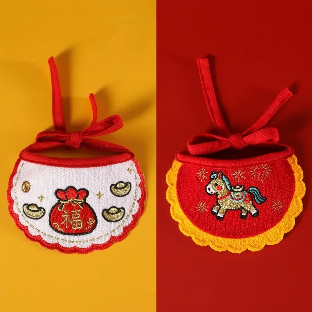

Dog Dress Up Cartoon New Year Cat Scarf 2026 Horse Year Embroidered Dog Drool Bib Lucky Blessing Funny Pet Scarf Pet Show