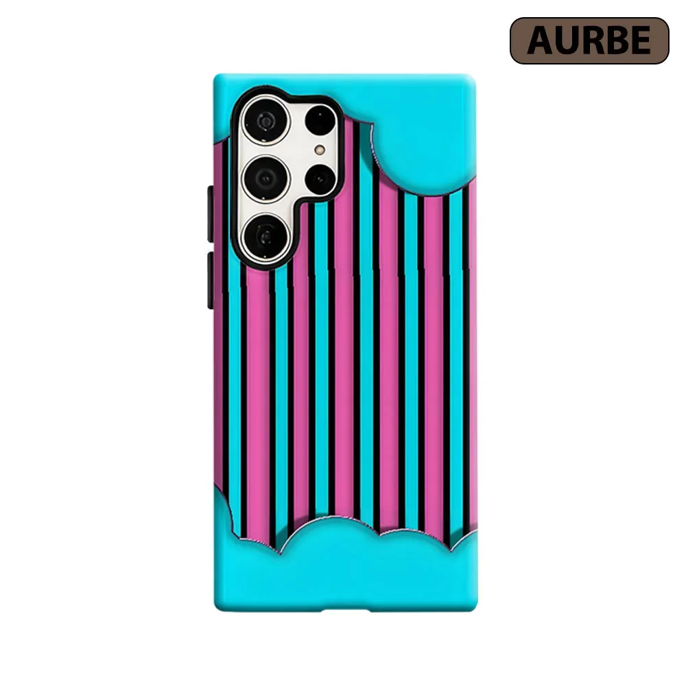 Retro Stripe Frame Phone Case For Samsung Galaxy S26 S25 S24 S23 Ultra Plus HD Hard Double Layer Film Cover