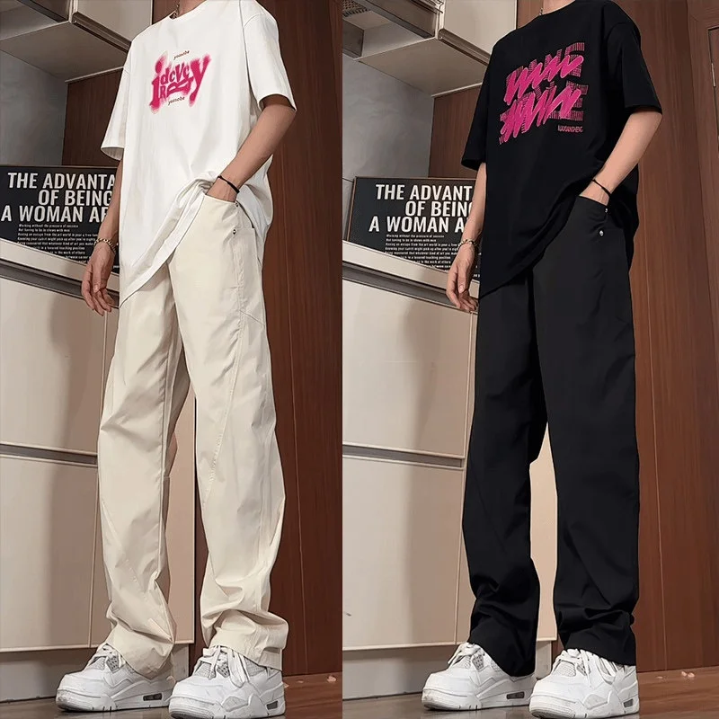 

Qui Dry Slim Straight Leg Men's Summer Casual Pants Faionable Brand Loose Fit American Workwear Trousers Low Maintenance