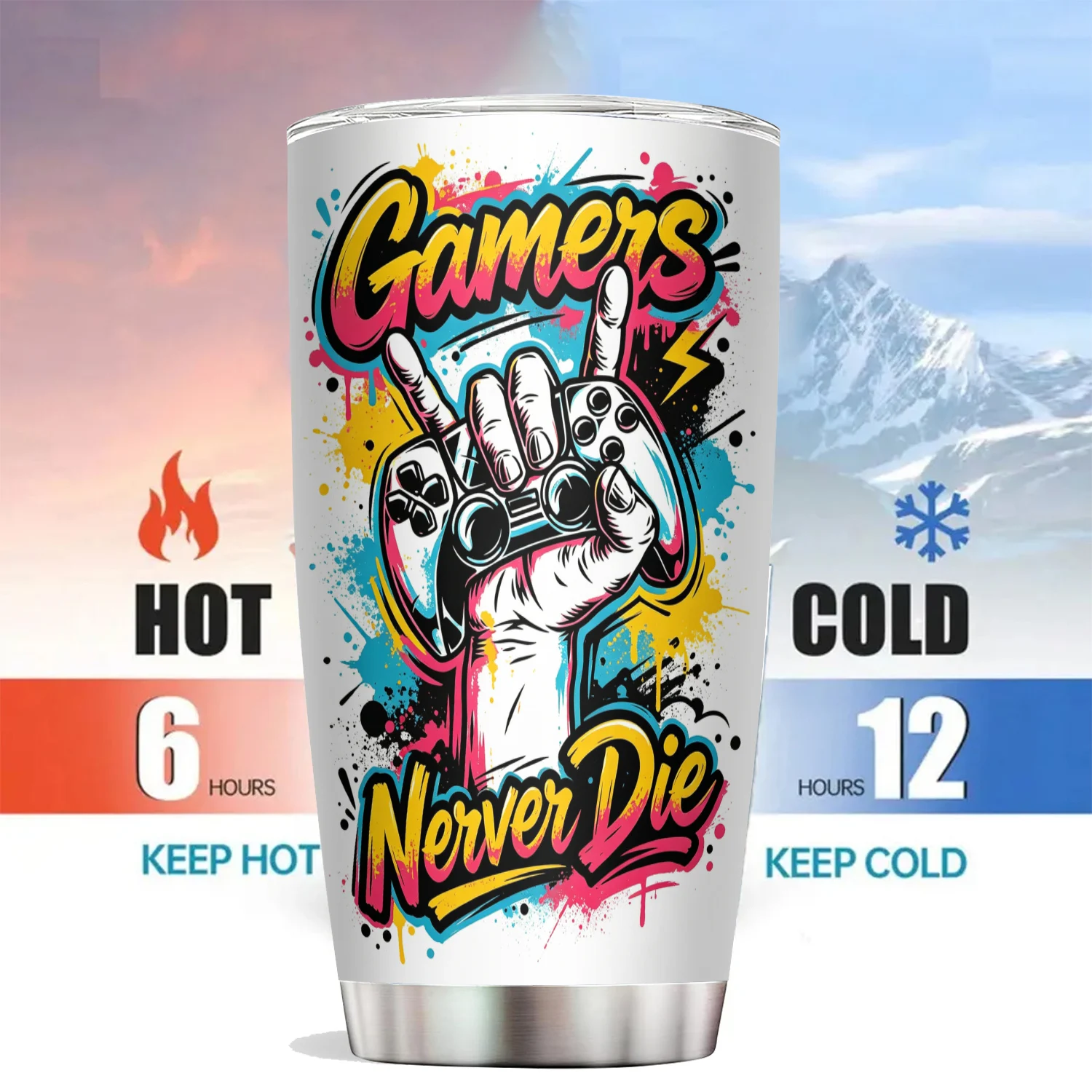 20oz Tumbler Video game win mode Vacuum cup Double Stainless Steel Water Bottle with Straw for Hot or Cold Drink gamer boys gift