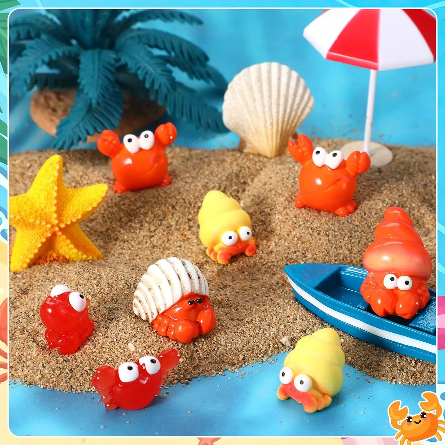 12 Pack Mini Resin Sea Animal Figurines, Cute Tiny Hermit Crab & Octopus, Aquarium Fairy Garden DIY Craft Desk Decor Summer Gift