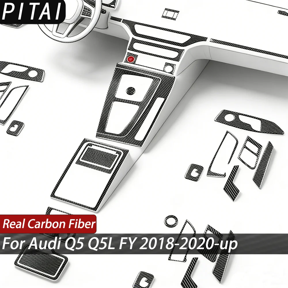 For Audi Q5 Q5L FY 2018-2020-up Carbon Fiber Air Vent Gear Cup Holder Panel Decoration Strips Car Interior Accessories Sticker