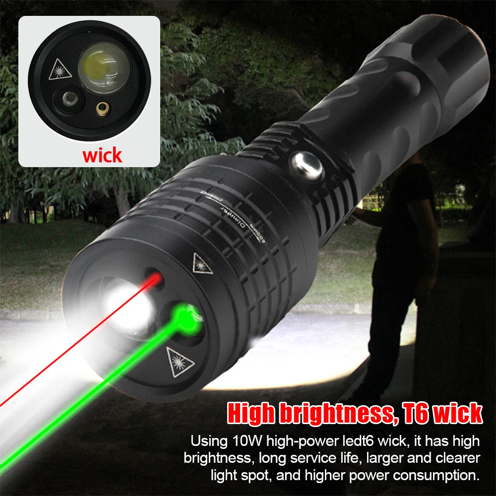 New 3 in 1 White Zoomable Hunting Flashlight Green&Red Laser Pointers Spotlight 3 Light Source Laser Flashlight Hunting Optics