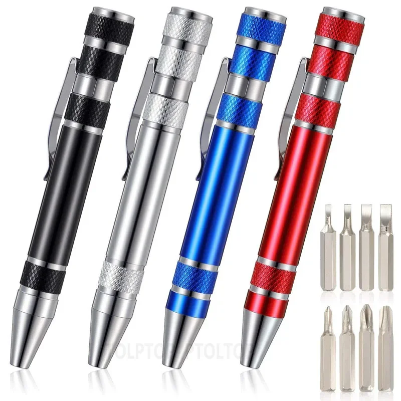 Portable 8 in 1 Aluminum Pen Style Screw Driver Multi-Tool Precision Mobile phone Repair Tool Kit Screwdriver Set Bits