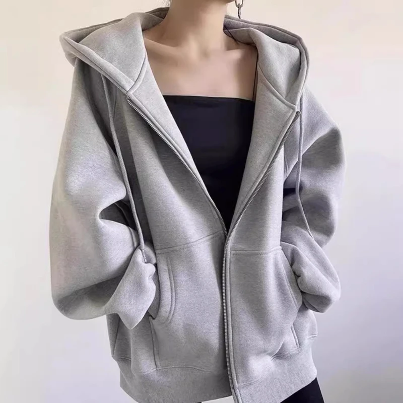 Women Full Zipper Fleece Sports Jackets Loose Long-sleeved Yoga  Fitness Running Coat Thicken Warm Casual Jacket Workout Clothes