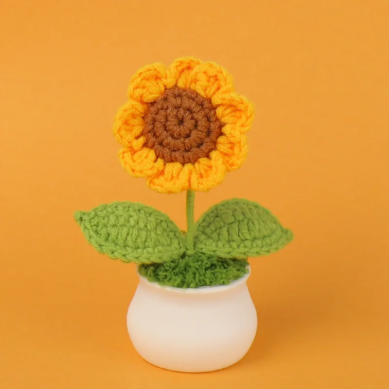 Crochet Mini Potted Flowers, Handmade Yarn Sunflower Tulip Ornament, Small Desk Decor Gift for Teacher Graduation